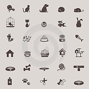 Silhouette cute animal and pet shop tool icon design set for sho