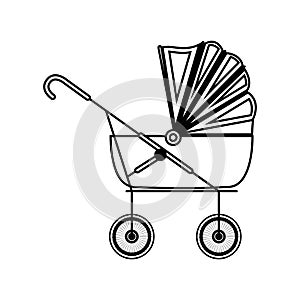 Silhouette cute baby carriage with soft top
