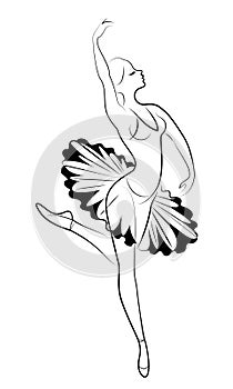 Silhouette of a cute lady, she is dancing ballet. The girl has a beautiful figure. Woman ballerina. Vector illustration