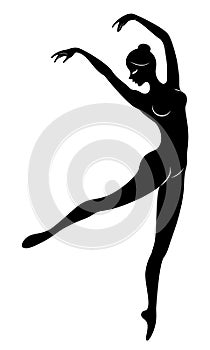 Silhouette of a cute lady, she is dancing ballet. The girl has a beautiful figure. Woman ballerina. Vector illustration