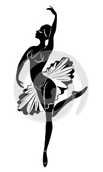 Silhouette of a cute lady, she is dancing. The girl has a beautiful figure. The woman is a young sexy and slim ballerina. Vector