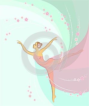 Silhouette of a cute lady. Romantic figure of a girl ballerina. The woman is slim and beautiful. Colored background. Vector