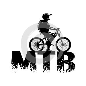 Silhouette of a cyclist on and the MTB letters. Vector illustration. photo
