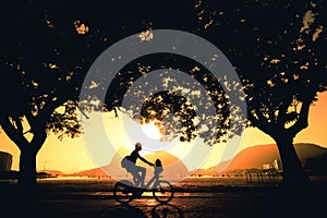 Silhouette of Cyclist in Rio de Janeiro at Sunrise