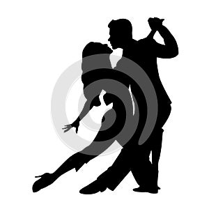 Silhouette of a dancing couple. Man and woman dancing tango. Vector illustration