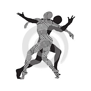 Silhouette of dancing couple, men and women doing modern dance, fitness, yoga, gymnastics, twine, ballet