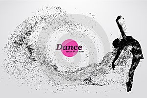 Silhouette of a dancing girl from particle. Dancer woman.