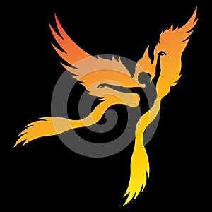 Silhouette of a dancing girl in a zarbird bird. Ballet and fitness dancing concept. Design suitable for logo, tattoo, dance lesson