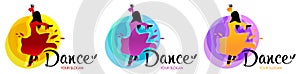 Silhouette of dancing woman. Dance logo designs template. Elements of dance multi colored icons. Simple icon for websites, web des