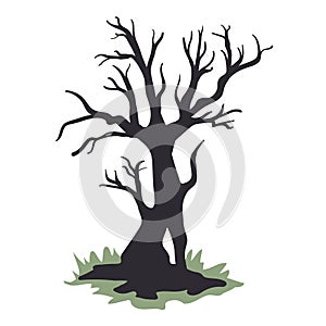 Silhouette of a dead tree without foliage. Vector illustration, isolated on white background.