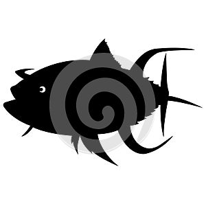 Silhouette of a decorative aquarium fish. Emblem logo or tattoo for clothes, black outline on a white background