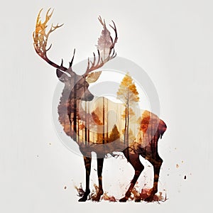 Silhouette of a deer in the forest. Vector illustration.