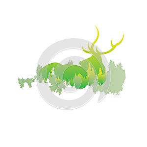 Silhouette of a deer Inside the pine forest, bright colors