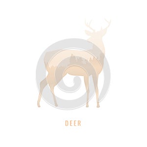 silhouette of a deer Inside the pine forest, bright colors /animal / park / vector illustration on white background. logo, symbol
