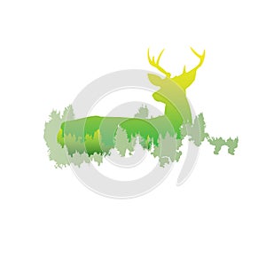 silhouette of a deer Inside the pine forest, bright colors /animal / park / vector illustration on white background. logo, symbol