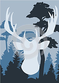 Silhouette of a deer with pine forest