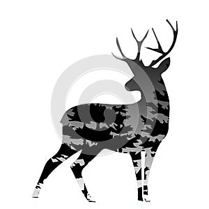 Silhouette of a deer with pine forest