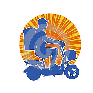 Silhouette of a delivery man riding an electric bicycle or scooter.