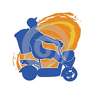 Silhouette of a delivery man riding an electric bicycle or scooter.