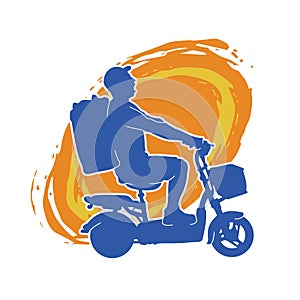 Silhouette of a delivery man riding an electric bicycle or scooter.