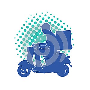 Silhouette of a delivery man riding an electric bicycle or scooter.