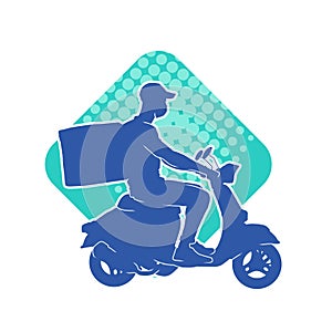 Silhouette of a delivery man riding an electric bicycle or scooter.