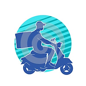 Silhouette of a delivery man riding an electric bicycle or scooter.