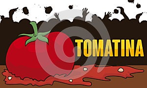Silhouette Design with People Throwing Tomatoes in Tomatina Event, Vector Illustration photo