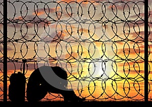 Silhouette Despair refugee woman