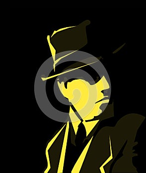 Silhouette of detective, cartoon