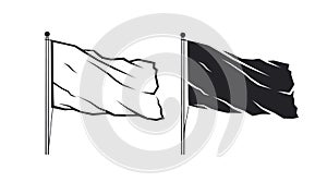 Silhouette of a developing flag. Black and white image