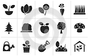 Silhouette Different Plants and gardening Icons