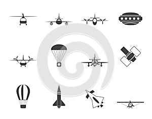 Silhouette different types of Aircraft Illustrations and icons