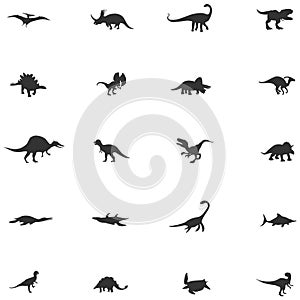 Silhouette dinosaur and prehistoric reptile animal icon set