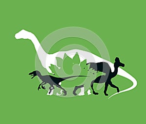 Silhouette of dinosaurs the Jurassic period, overlapping layers, vector illustration