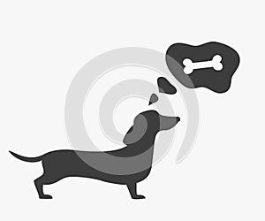 Silhouette of dog with bubble on the white background.
