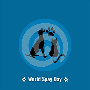 Silhouette of Dog, Cat and paws. World Spay Day design concept, suitable for social media post templates, posters, greeting cards,