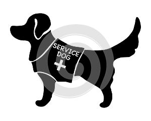 Silhouette dog service in cartoon flat style. Golden retriever isolated on white background. Vector illustration design