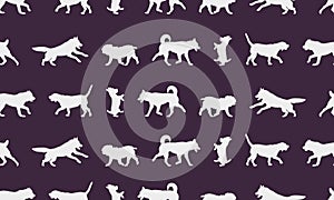 Silhouette of dogs different breeds. Seamless pattern. Endless texture. Design for fabric, decor, wallpaper, wrapping