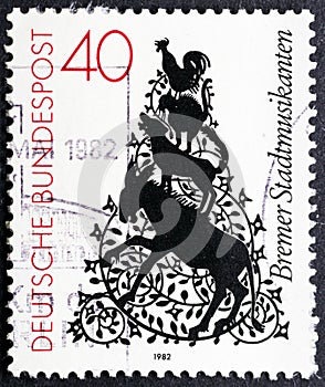 Silhouette of donkey, dog, cat and rooster, the Bremen Town Musicians
