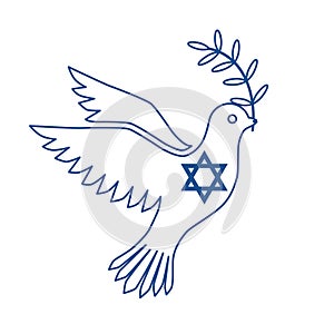 The silhouette of the dove of peace in the colors of the flag of Israel.