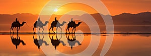 silhouette of Dover lead a caravan of camels generative AI