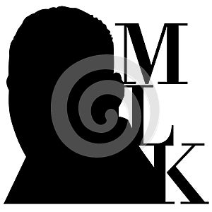 A silhouette of Dr. Martin Luther King, Jr., on a white background along with the text MLK