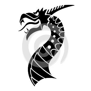 The silhouette of the dragon\'s head is black, drawn in different lines. Design suitable for tribal tattoo, elegant logo