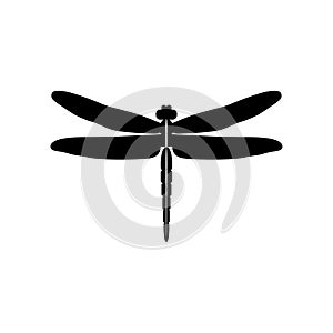 Silhouette of a dragonfly. Glyph icon of insect, simple shape of damselfly. Black vector illustration on white. Perfect for