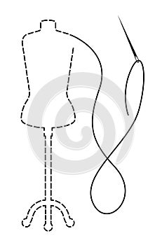 Silhouette of dummy with interrupted contour. Hand made vector illustration with embroidery thread and needle
