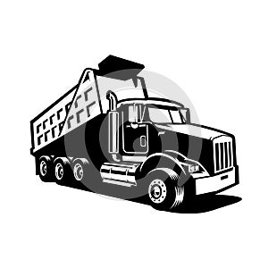 Monochrome dump truck  tipper truck  mover truck vector image isolated