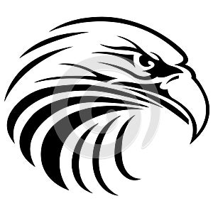 The silhouette of an eagle hawk falcon is painted black, painted in curved lines. Logo bird eagle falcon hawk