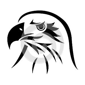 The silhouette of an eagle hawk falcon is painted black, painted in curved lines. Logo bird eagle falcon hawk