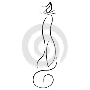The silhouette of an Egyptian cat is drawn in a minimalist style. Design for decor, decoration, keychain, mascot, icons, logo